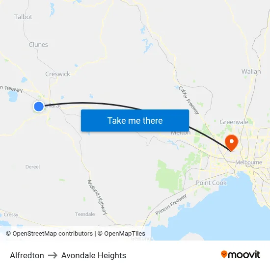 Alfredton to Avondale Heights map