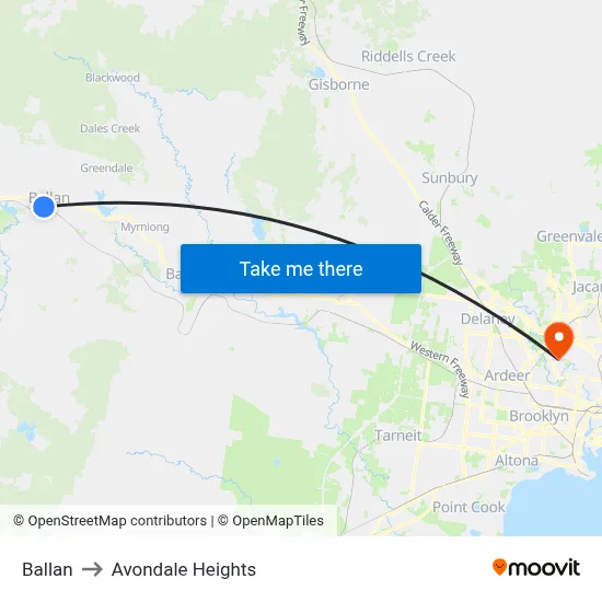 Ballan to Avondale Heights map