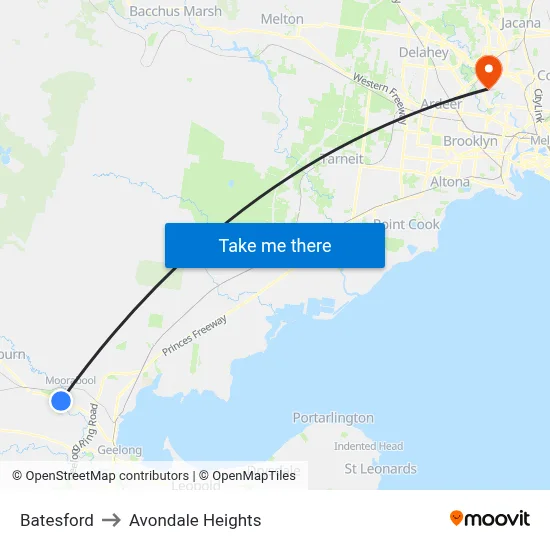 Batesford to Avondale Heights map