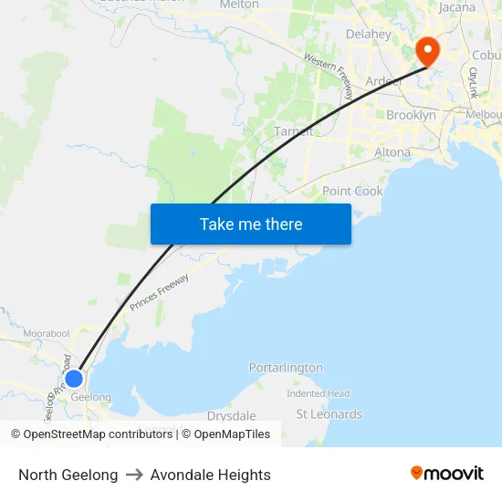 North Geelong to Avondale Heights map