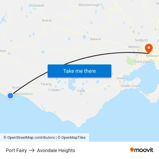 Port Fairy to Avondale Heights map