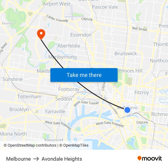 Melbourne to Avondale Heights map