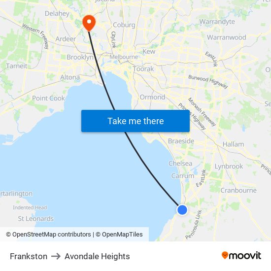 Frankston to Avondale Heights map