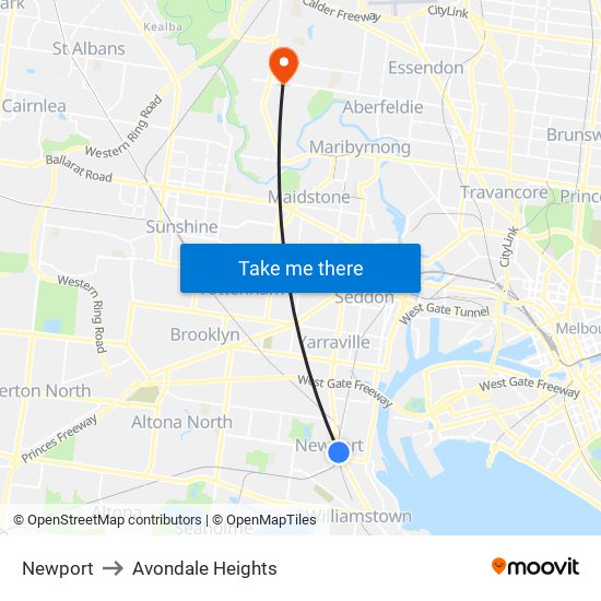 Newport to Avondale Heights map