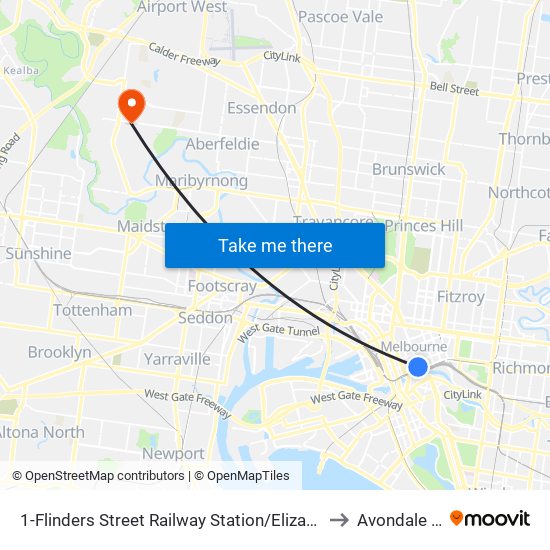 1-Flinders Street Railway Station/Elizabeth St (Melbourne City) to Avondale Heights map