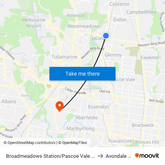 Broadmeadows Station/Pascoe Vale Rd (Broadmeadows) to Avondale Heights map