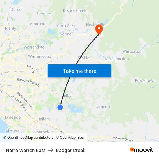 Narre Warren East to Badger Creek map