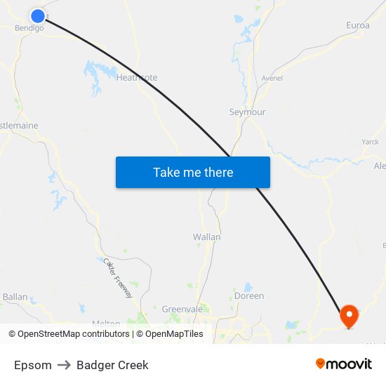 Epsom to Badger Creek map