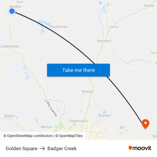 Golden Square to Badger Creek map