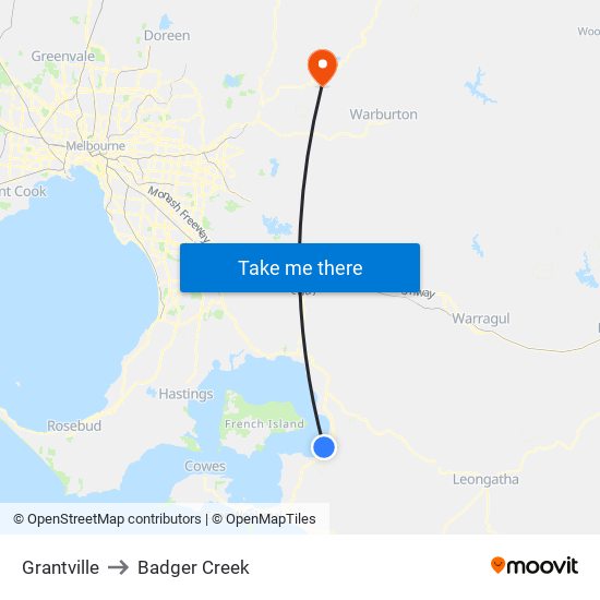 Grantville to Badger Creek map