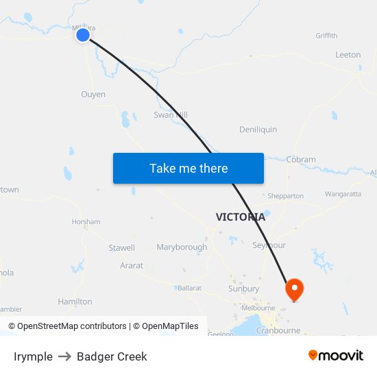Irymple to Badger Creek map