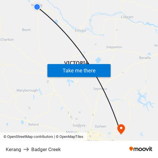 Kerang to Badger Creek map