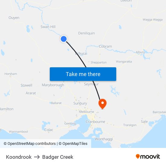 Koondrook to Badger Creek map