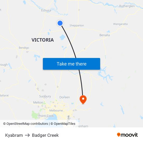 Kyabram to Badger Creek map