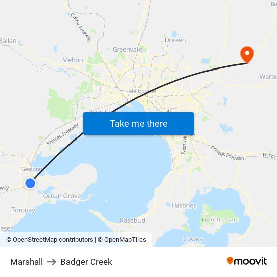 Marshall to Badger Creek map