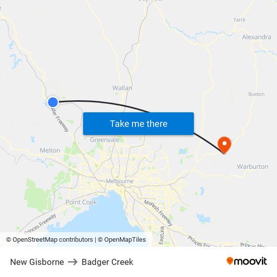 New Gisborne to Badger Creek map