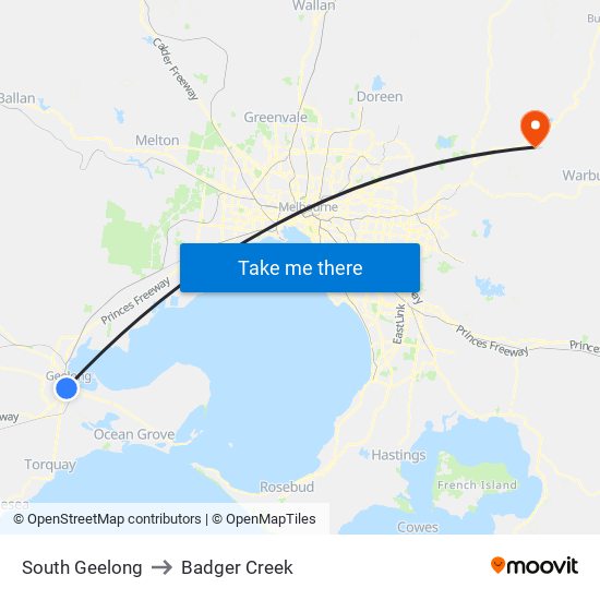 South Geelong to Badger Creek map