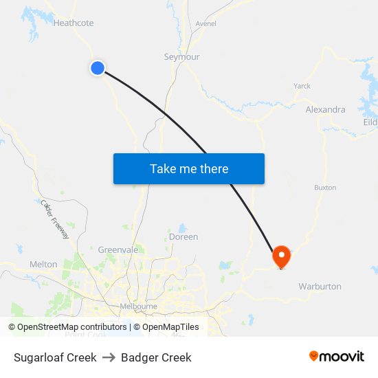 Sugarloaf Creek to Badger Creek map