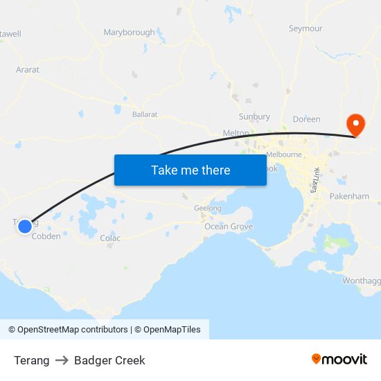 Terang to Badger Creek map