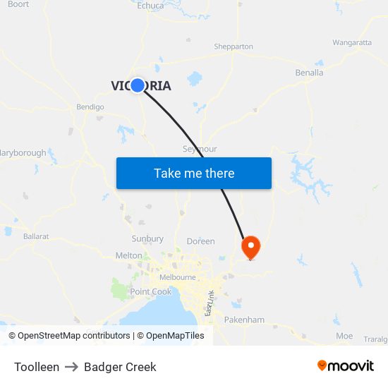 Toolleen to Badger Creek map