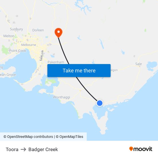 Toora to Badger Creek map