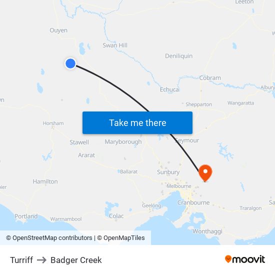 Turriff to Badger Creek map