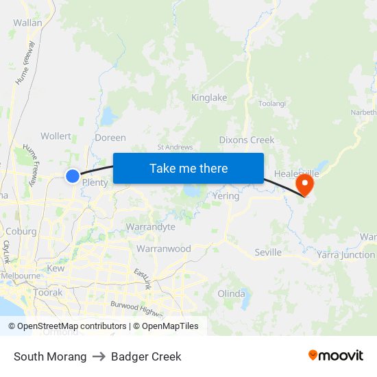 South Morang to Badger Creek map