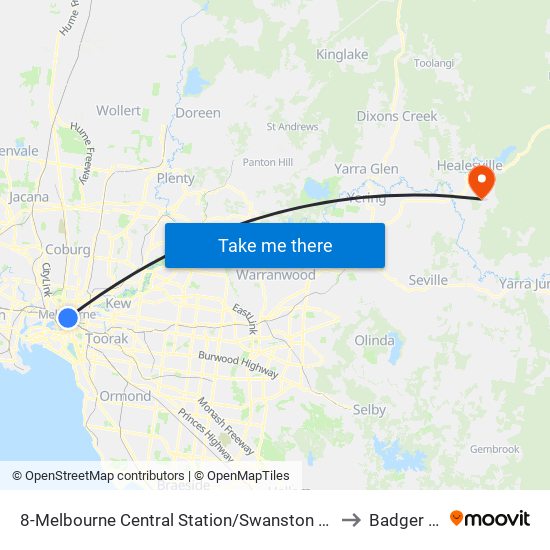 8-Melbourne Central Station/Swanston St (Melbourne City) to Badger Creek map