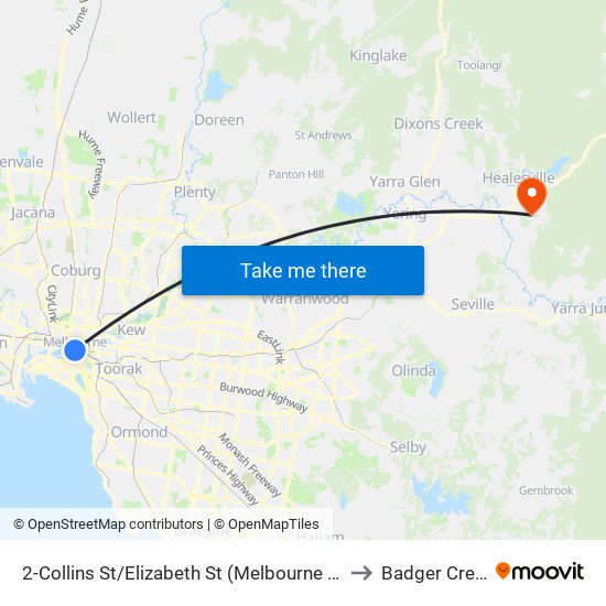 2-Collins St/Elizabeth St (Melbourne City) to Badger Creek map