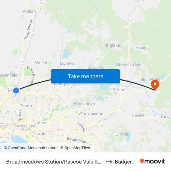 Broadmeadows Station/Pascoe Vale Rd (Broadmeadows) to Badger Creek map