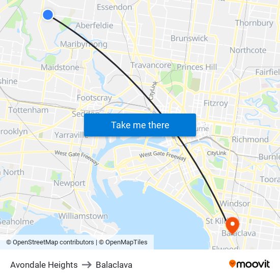 Avondale Heights to Balaclava map