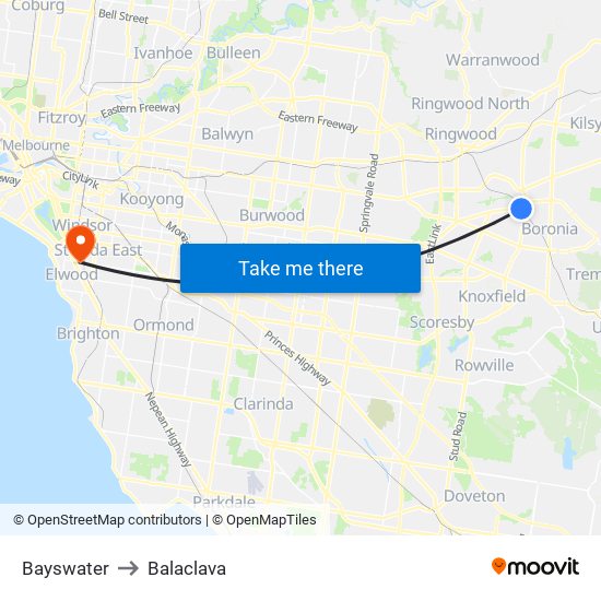 Bayswater to Balaclava map