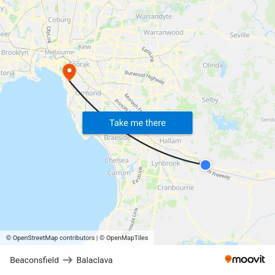Beaconsfield to Balaclava map