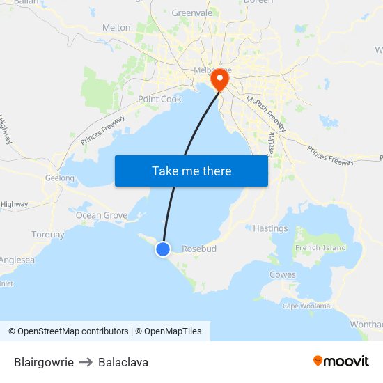 Blairgowrie to Balaclava map