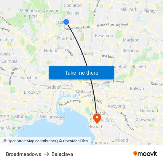 Broadmeadows to Balaclava map
