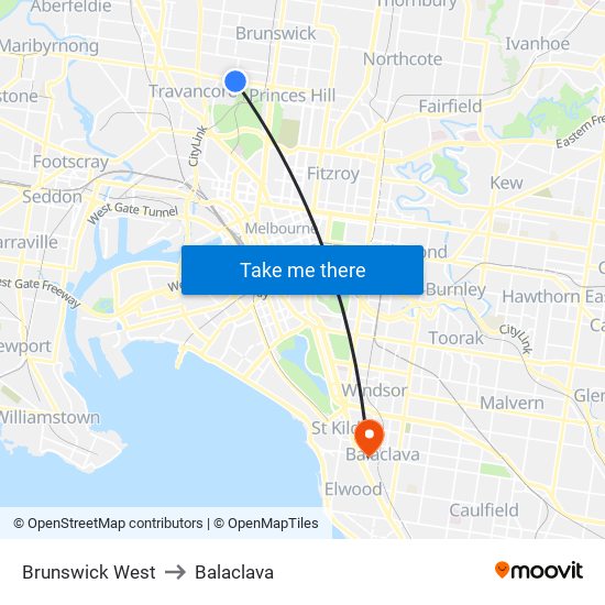 Brunswick West to Balaclava map