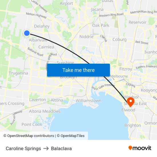Caroline Springs to Balaclava map