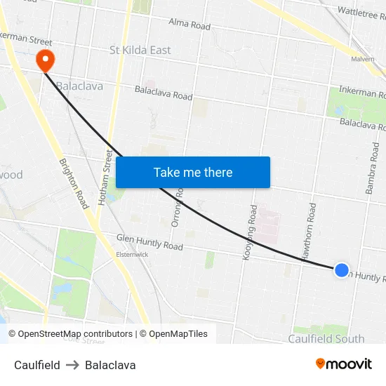 Caulfield to Balaclava map