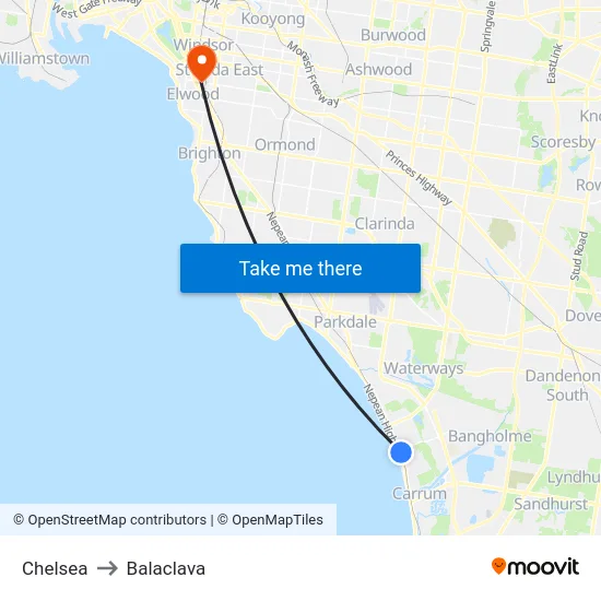 Chelsea to Balaclava map