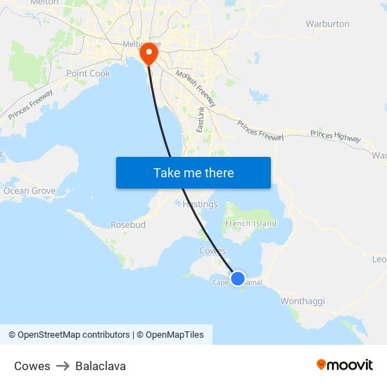 Cowes to Balaclava map