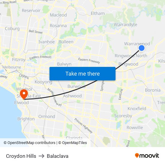 Croydon Hills to Balaclava map