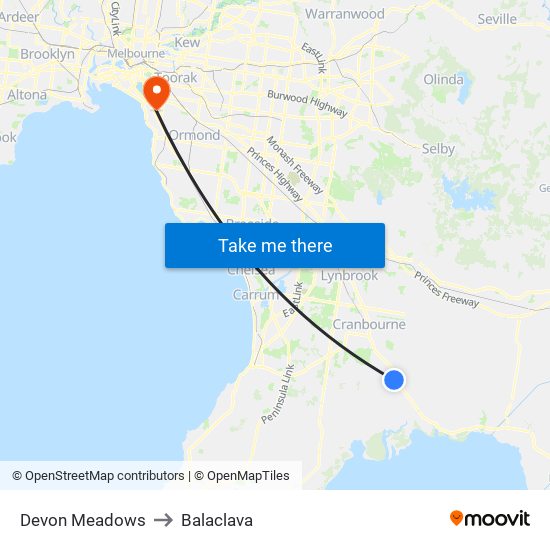 Devon Meadows to Balaclava map