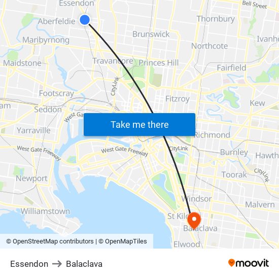 Essendon to Balaclava map