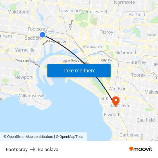 Footscray to Balaclava map