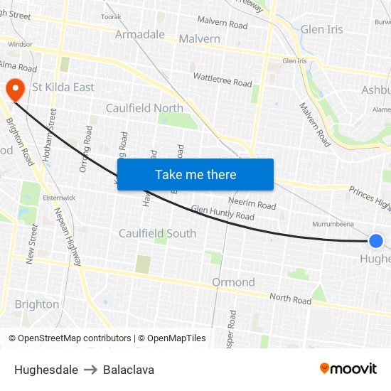 Hughesdale to Balaclava map