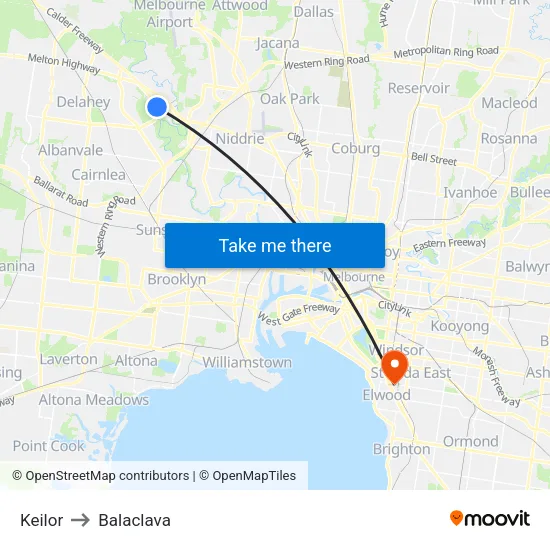 Keilor to Balaclava map