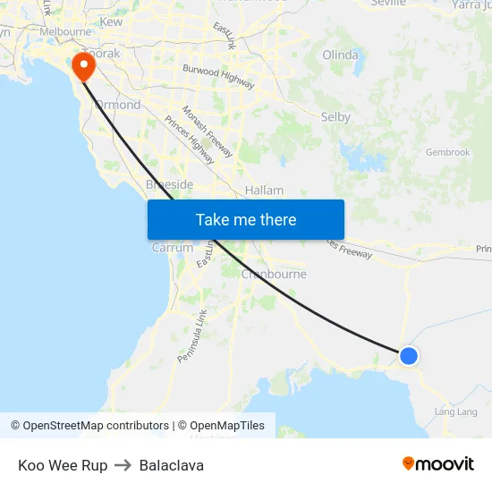 Koo Wee Rup to Balaclava map