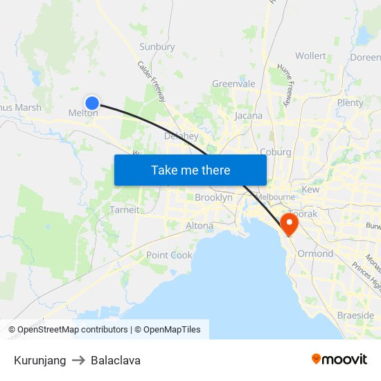 Kurunjang to Balaclava map