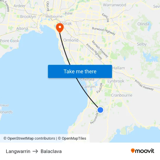 Langwarrin to Balaclava map