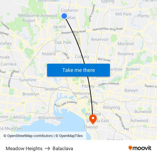 Meadow Heights to Balaclava map